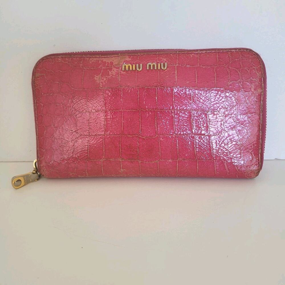 MIU MIU St.Cocco Lux Peonia Croc Leather Zip Around Wallet Continental Large